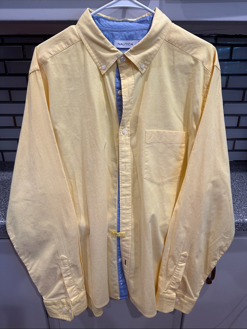 Nautica Yellow Button-Down Shirt with Blue Trim
